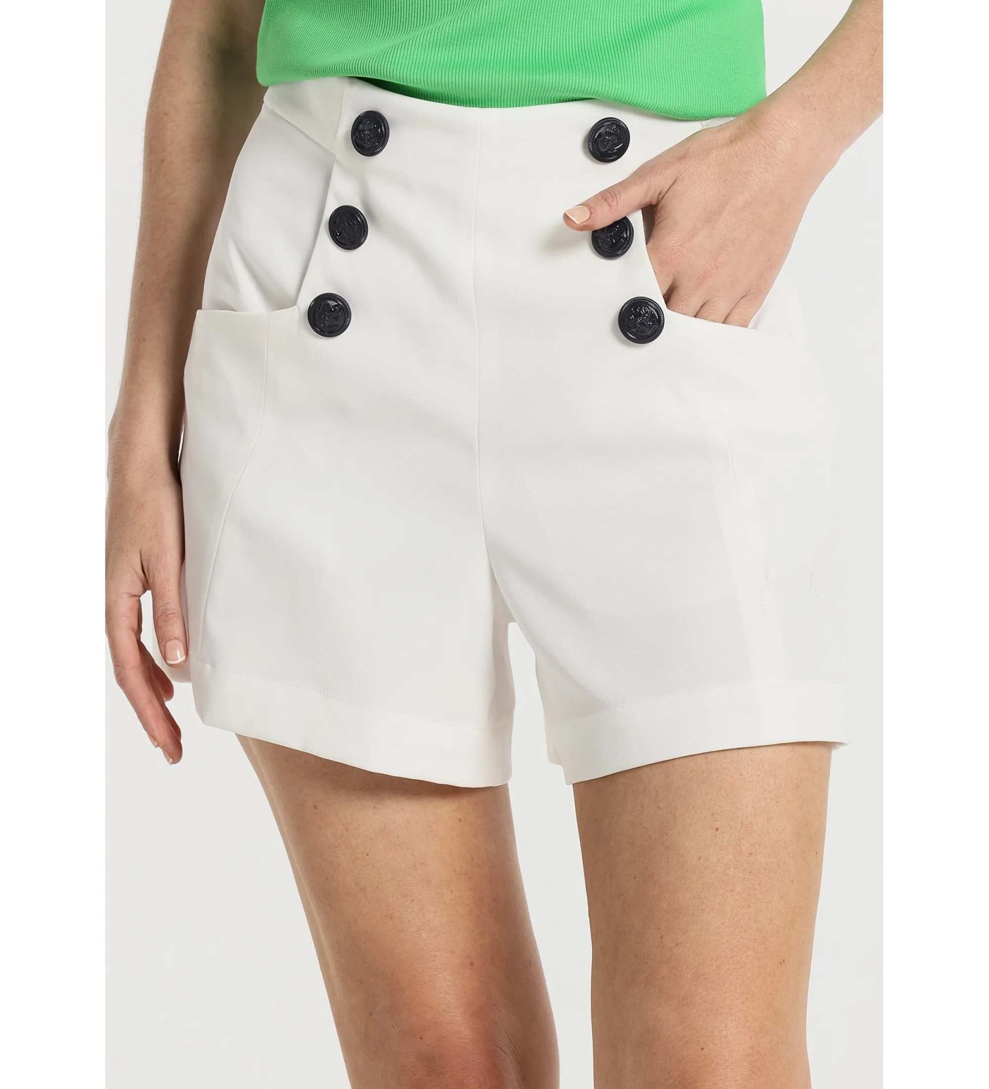 VICTORIO & LUCCHINO, V&L SHORT  TIRO ALTO ABOTONADO LATERAL BLANCO