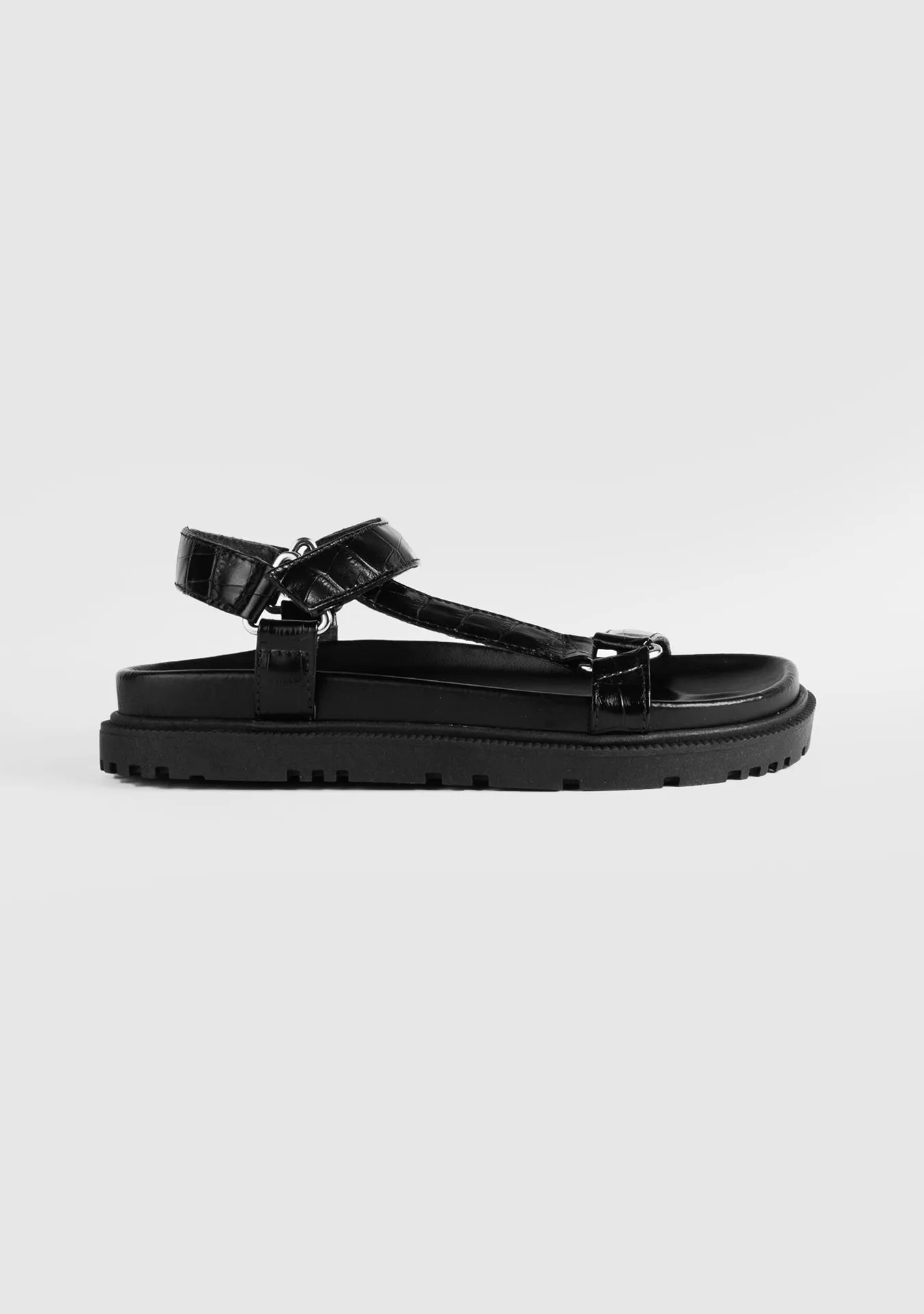 Vinci Shoes Morgan Croc Embossed Black Sandals