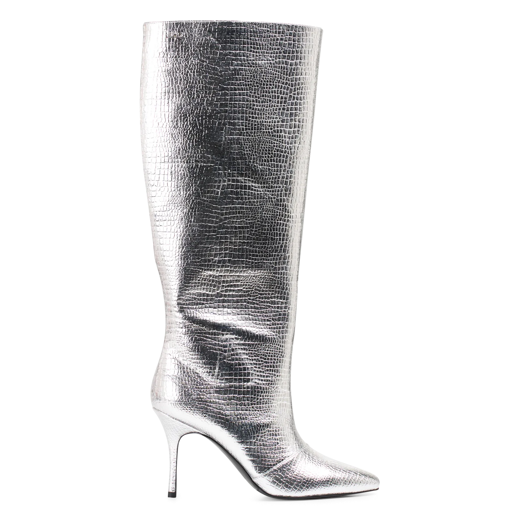 WHITE 01  BOTAS ALTAS ESTAMPADO EFECTO COCODRILO EN PLATA