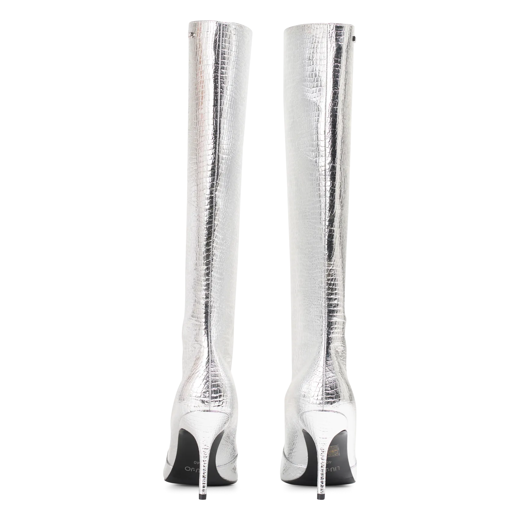 WHITE 01  BOTAS ALTAS ESTAMPADO EFECTO COCODRILO EN PLATA