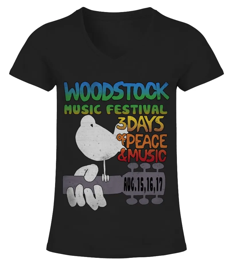 WOODSTOCK MUSIC FESTIVAL CAMISETA CUELLO PICO MUJER