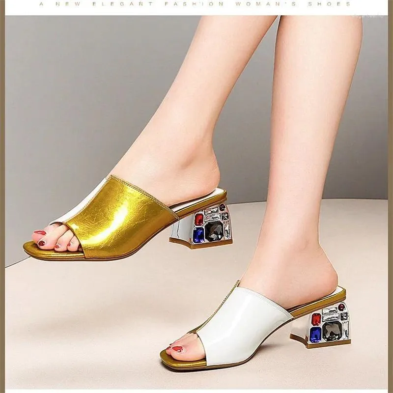 Zapatillas 5.5 cm para mujeres Sandalias de verano de la cabeza cuadrada al aire libre