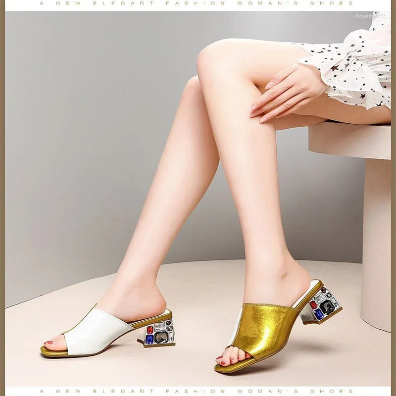 Zapatillas 5.5 cm para mujeres Sandalias de verano de la cabeza cuadrada al aire libre