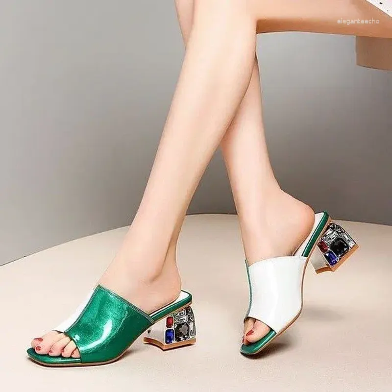 Zapatillas 5.5 cm para mujeres Sandalias de verano de la cabeza cuadrada al aire libre