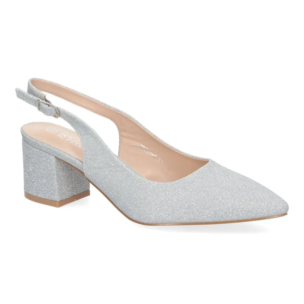 Zapato de Salón para Mujer Diseño Elegante con Tacón Abierto por el Talón Puntera Fina y Cierre de H