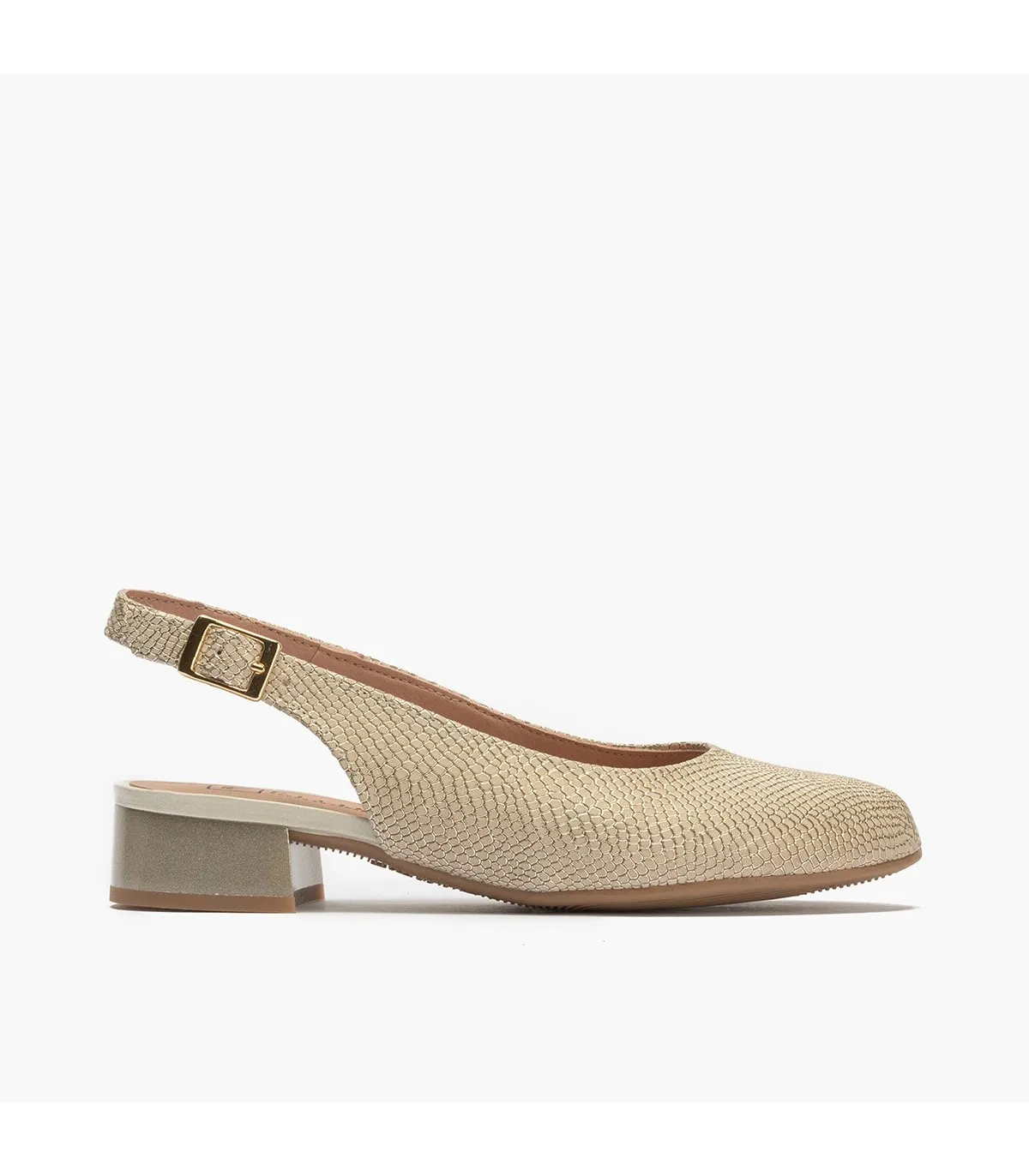 Zapatos de salón de mujer destalonado en piel tacón bajo DO