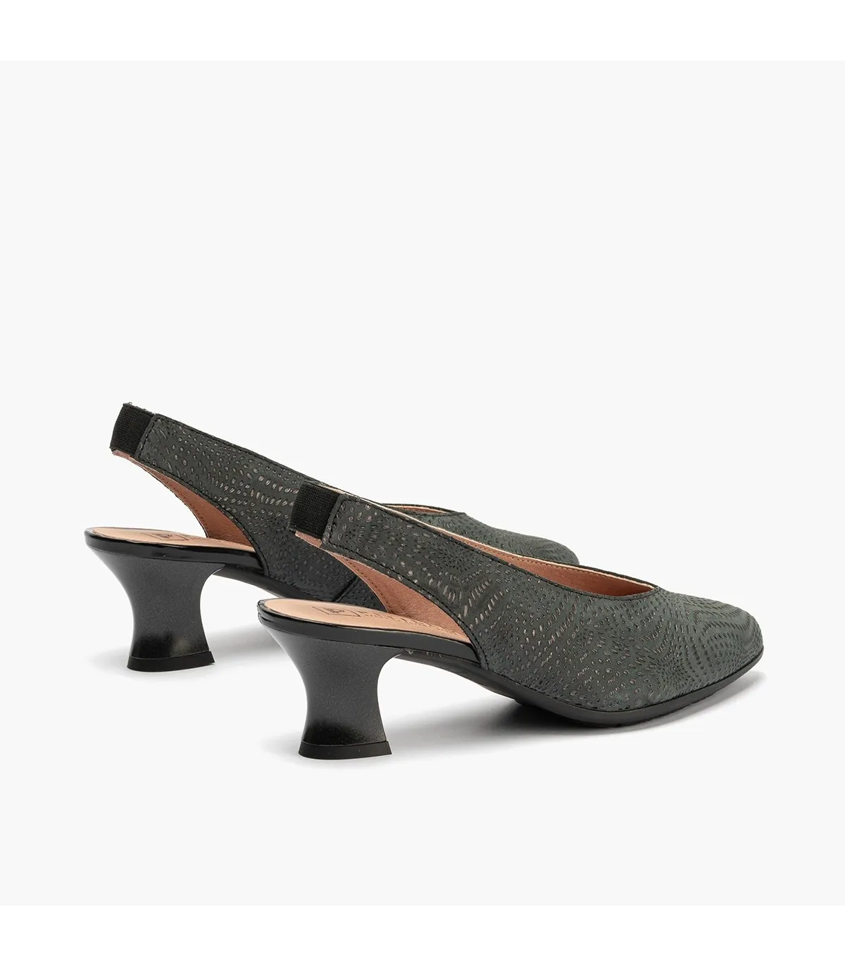Zapatos de salón de mujer destalonado en piel y tacón embud