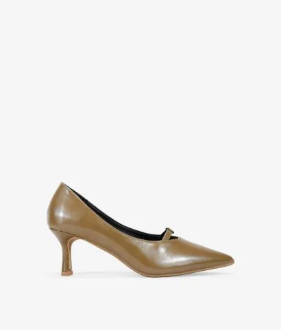 Zapatos de tacón taupe con hebilla 
