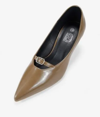 Zapatos de tacón taupe con hebilla 