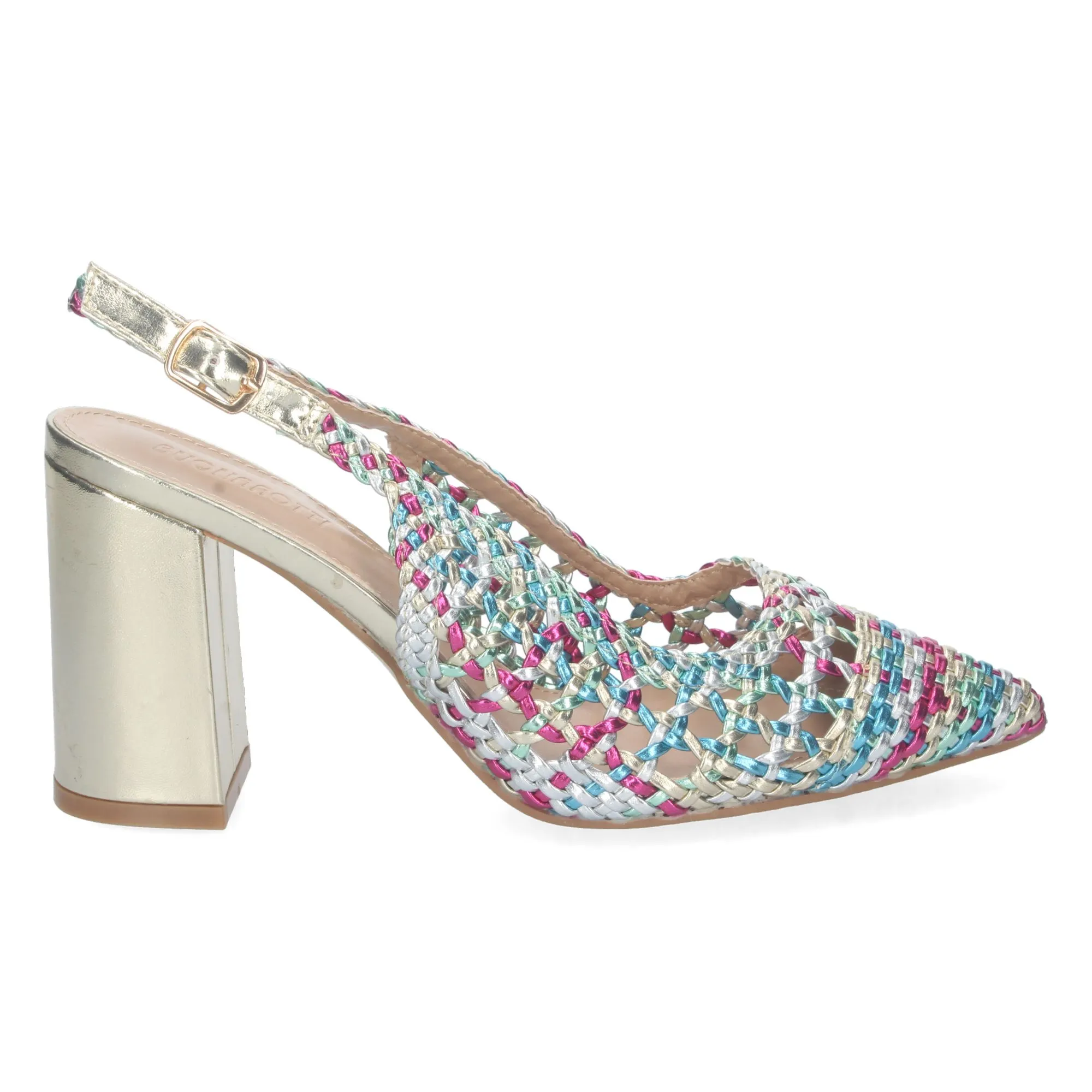 ZAPATOS DORADOS DE TACóN ANCHO DE VESTIR ENTRELAZADO HA2347