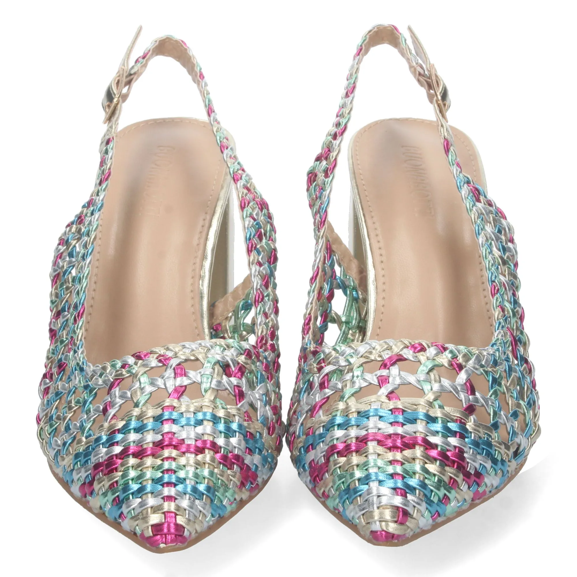 ZAPATOS DORADOS DE TACóN ANCHO DE VESTIR ENTRELAZADO HA2347
