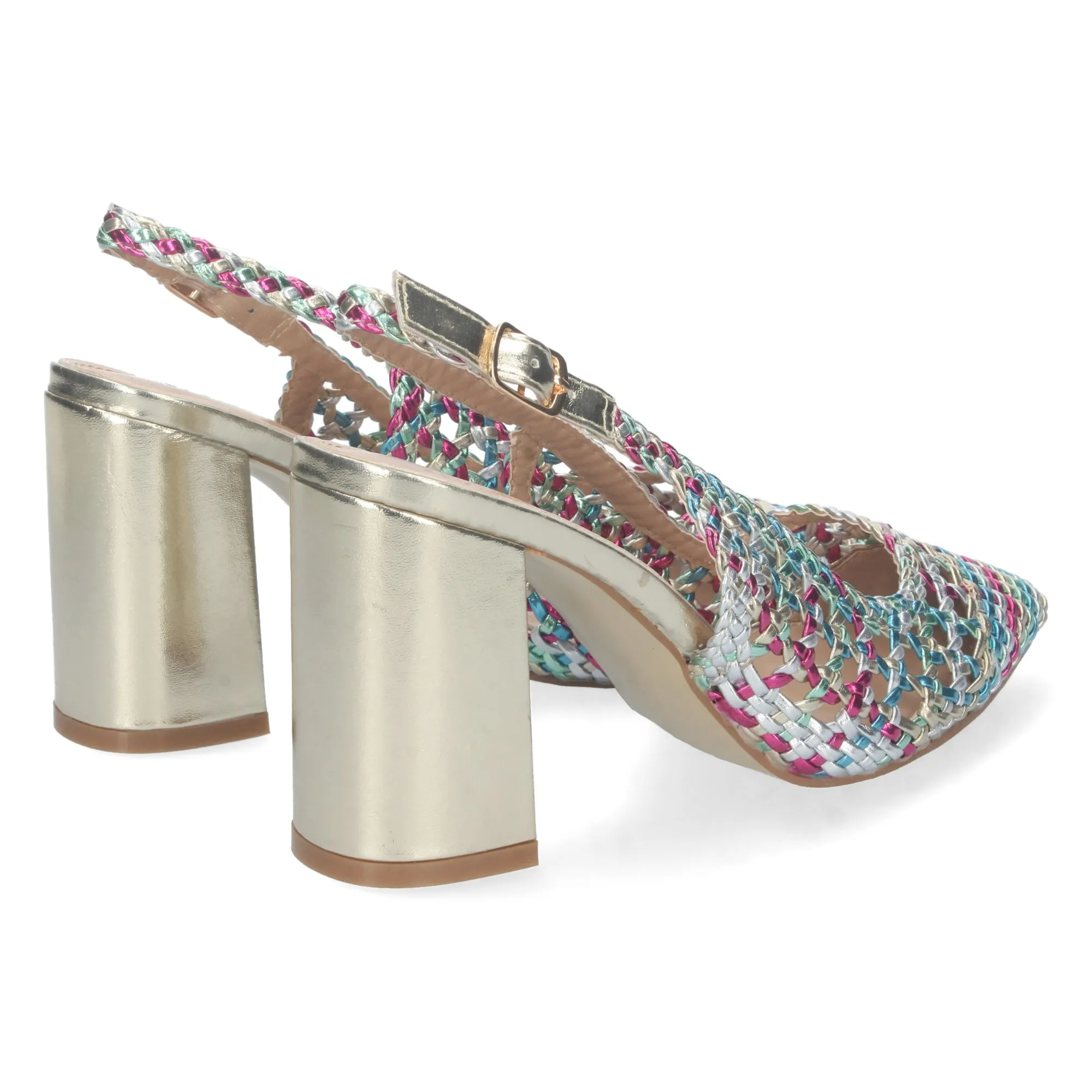 ZAPATOS DORADOS DE TACóN ANCHO DE VESTIR ENTRELAZADO HA2347