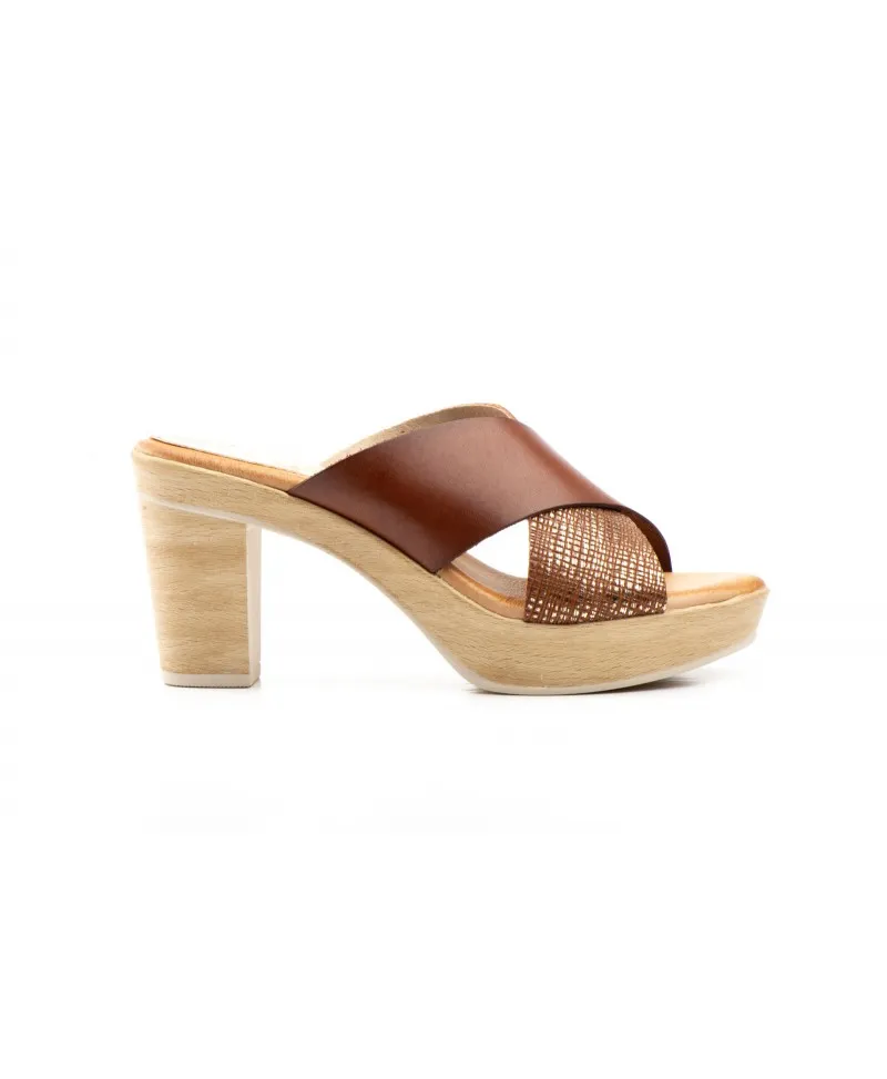 Zuecos Mujer Piel Nuez Gel Tacón Limón