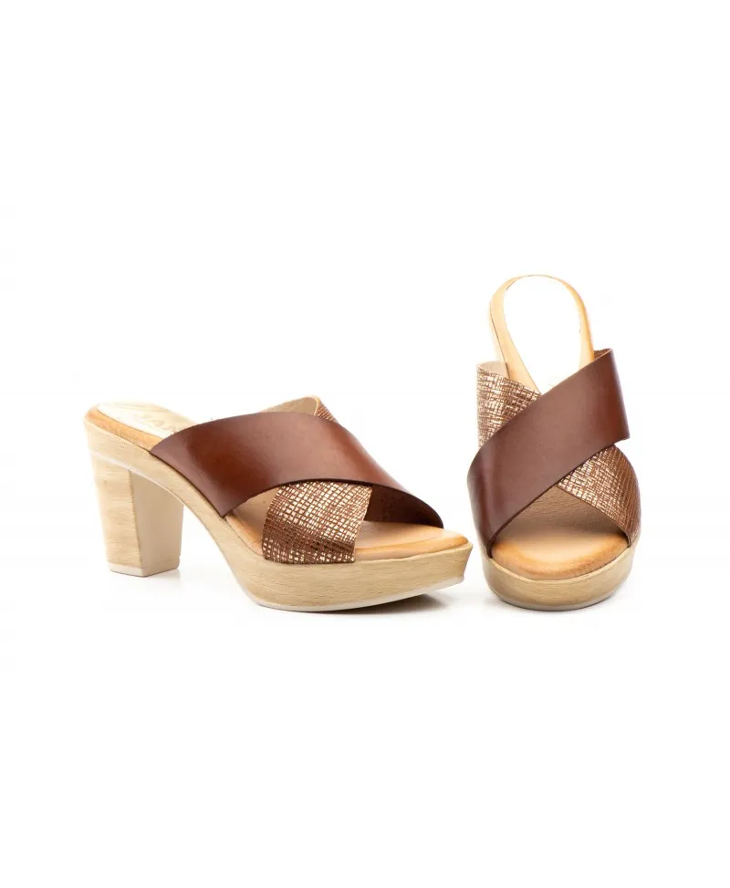 Zuecos Mujer Piel Nuez Gel Tacón Limón