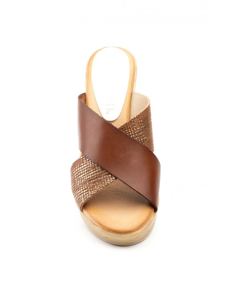 Zuecos Mujer Piel Nuez Gel Tacón Limón