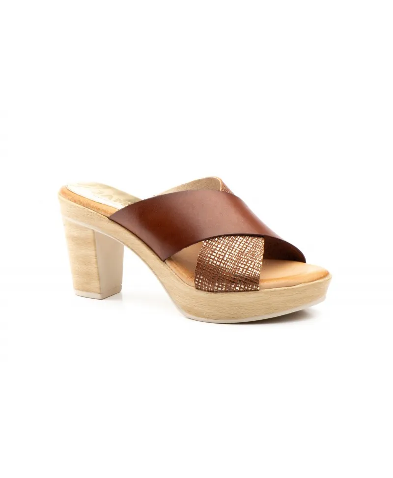 Zuecos Mujer Piel Nuez Gel Tacón Limón