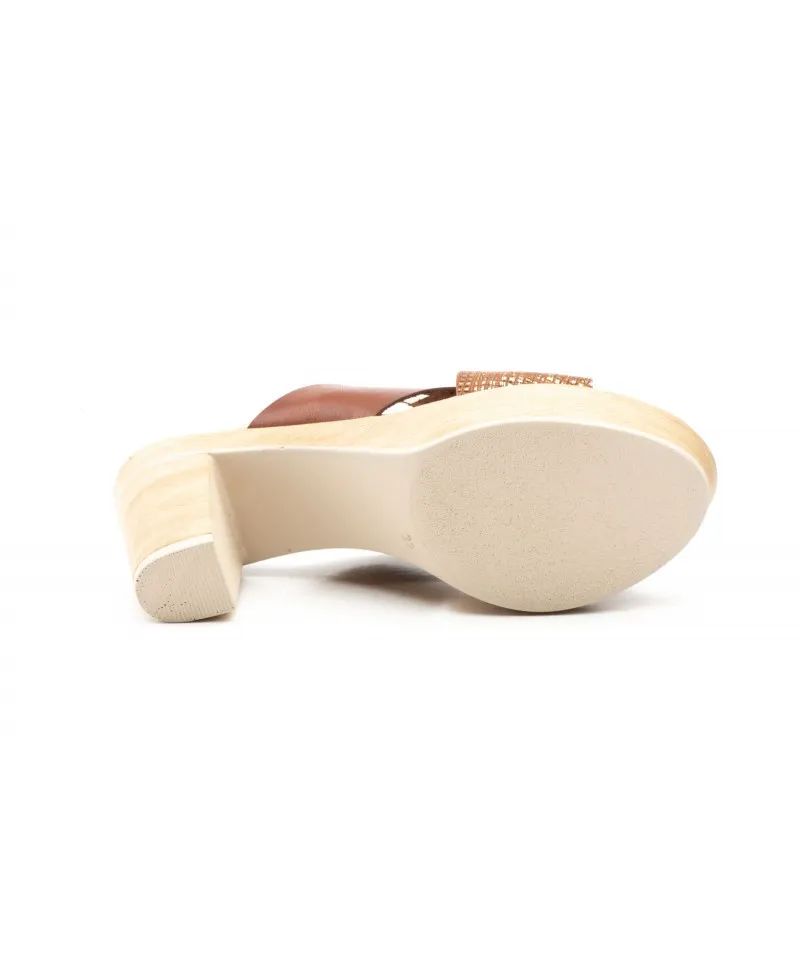 Zuecos Mujer Piel Nuez Gel Tacón Limón